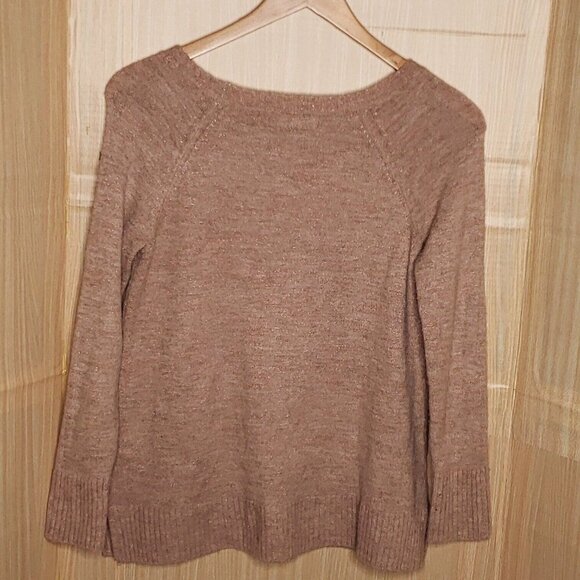 LC Lauren Conrad Womens Tan Pale Pink Heart Shimmer Sweater Large - Picture 2 of 7